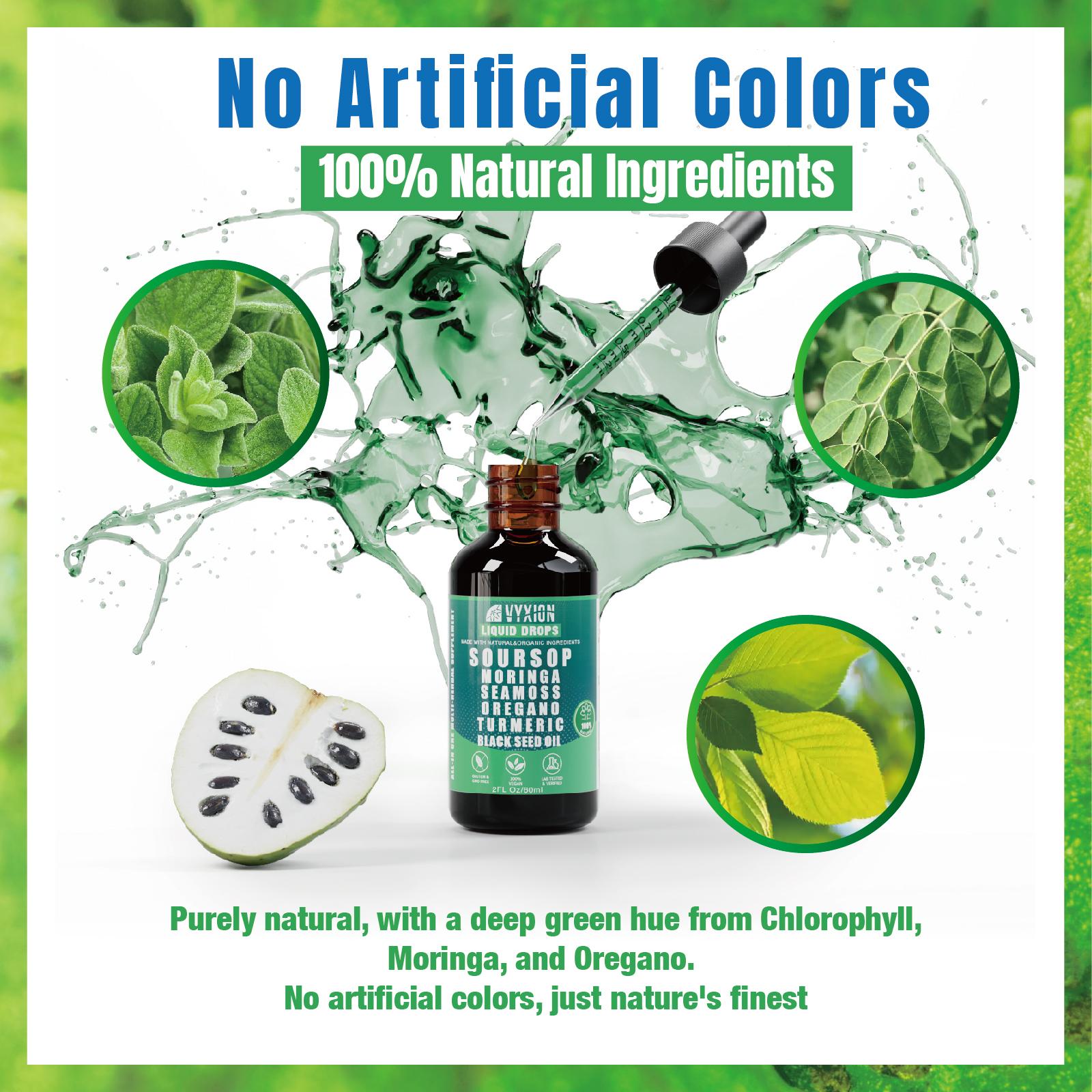 VYXION Pure Soursop 10 in 1 Liquid Drops Extract - Seamoss,Moringa,Black Seed Oil,Turmeric,Oregano Liquid Drops - One Dietary Supplement,Healthcare,Fitness,Natural Wellness Blend