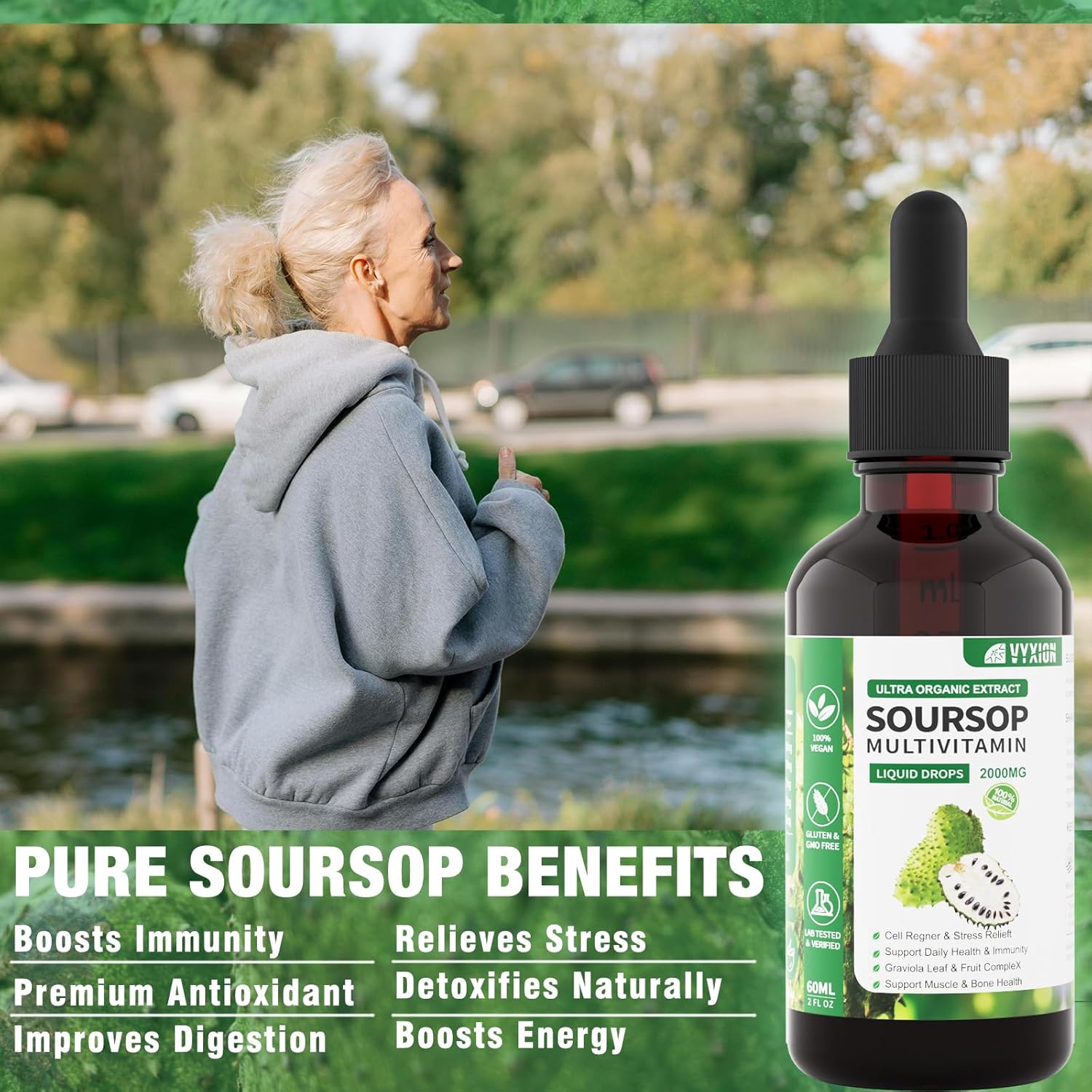 Soursop Bitters Liquid, Graviola Liquid Drops Supplement with Vitamin B6, C, D3, Pure Soursop Multivitamin for Overall Health-Enhancing | Vegan, Non-GMO | 2 Fl Oz