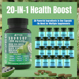 VYXION 20-IN-1 Soursop Sea Moss Ashwagandha Black Seed Oil Moringa Turmeric Extract bundled Herbal Supplement, Organic Soursop, 60 Capsules