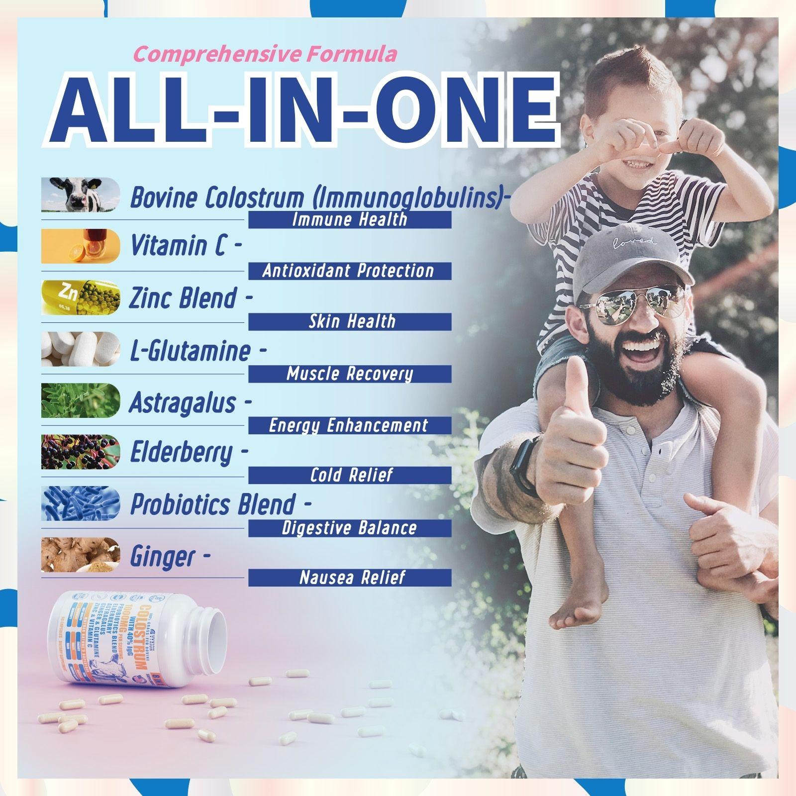 VYXION Bovine Colostrum 8 in 1 Capsules Supplement 1000mg - 40% IgG Bovine Colostrum - Gut, Bone, Exercise, Immune - 60 Capsules