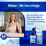 Vyxion Methylene Blue Drops (1% Pharma Grade, USP Grade) 10mg + Organic Mushroom Complex (Cordyceps, Turkey Tail, Lion’s Mane, Chaga, Reishi, Shiitake), Brain Health, No Formaldehyde, 60 ml Bottle