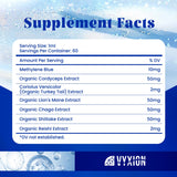 Vyxion Methylene Blue Drops (1% Pharma Grade, USP Grade) 10mg + Organic Mushroom Complex (Cordyceps, Turkey Tail, Lion’s Mane, Chaga, Reishi, Shiitake), Brain Health, No Formaldehyde, 60 ml Bottle