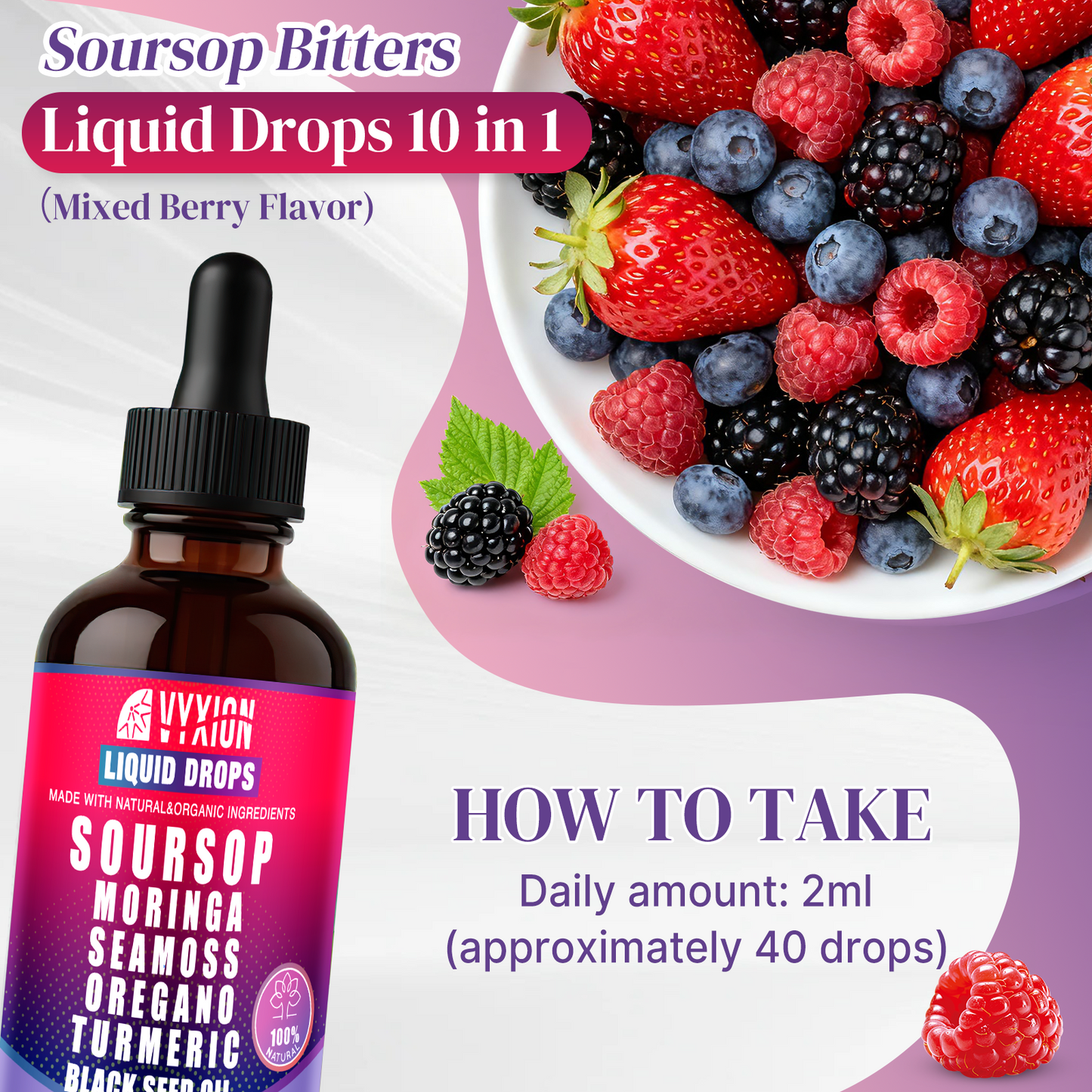 VYXION 10-in-1 Soursop Bitters Liquid Drops – Mixed Berry