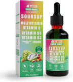 Soursop Bitters Liquid, Soursop Multivitamin Drops - 2000mg 10:1 Extract from Fruit & Leaf, Vitamin B6, C, D3, Graviola Liquid Drops | Vegan, Non-GMO | 2 Fl Oz
