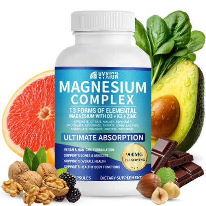Magnesium Complex 900mg per Serving – High Absorption Magnesium Glycinate with Vitamin D3 K2 Zinc & B Vitamins – Sleep, Calm, Muscle & Nerve Support – 90 Capsules