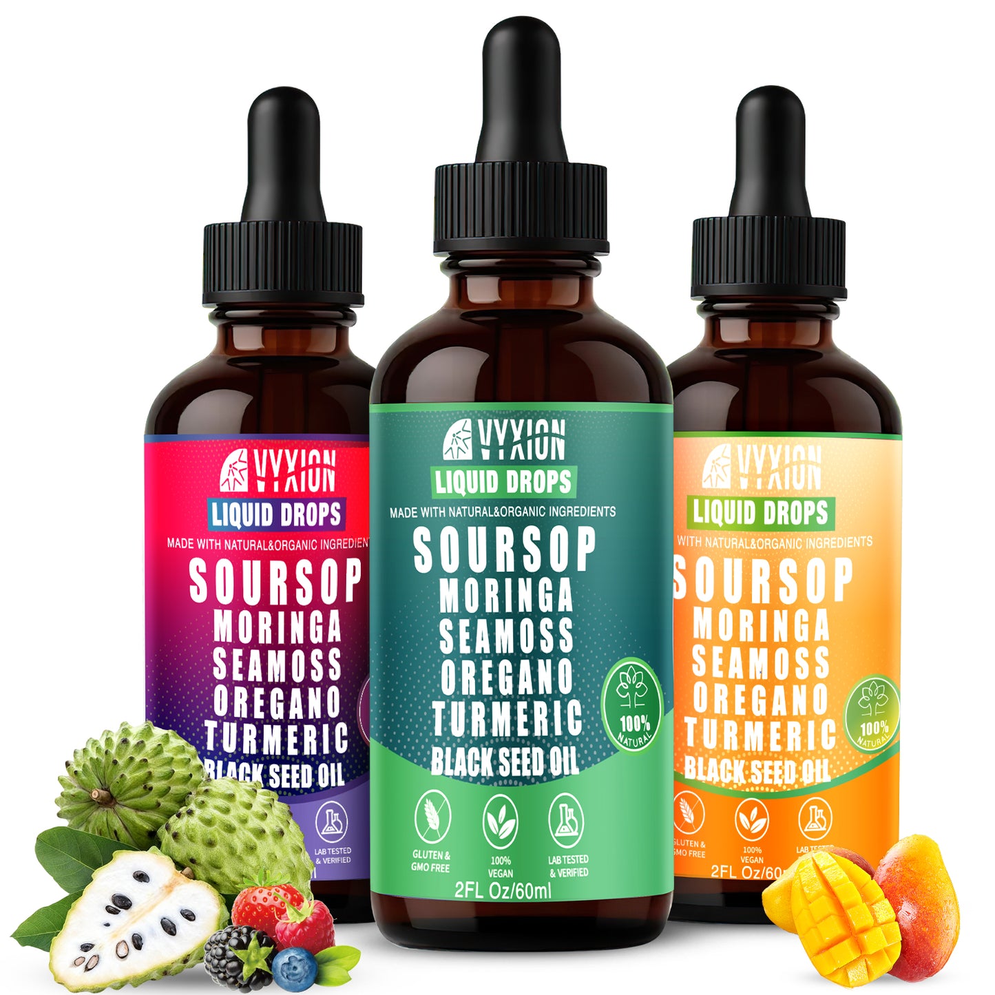 VYXION 10-in-1 Soursop Bitters Liquid Drops – Original, Mango & Mixed Berry