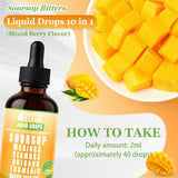 Soursop Bitters Liquid Drops 10 in 1 with Sea Moss, Moringa, Turmeric, Black Seed Oil, Oregano, Ashwagandha | Herbal Extracts for Overall Health-Enhancing | Vegan, Non-GMO | 2 Fl Oz(Mango flavor)