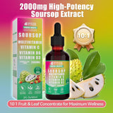 Soursop Bitters Liquid, Soursop Multivitamin Drops - 2000mg 10:1 Extract from Fruit & Leaf, Vitamin B6, C, D3, Graviola Liquid Drops | Vegan, Non-GMO | 2 Fl Oz