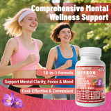Saffron Supplements with Turmeric & Ashwagandha – 18-in-1 Herbal Mood Booster & Energy Support – Natural Supplement for Mental Clarity, Focus & Stress Support – for Women & Men