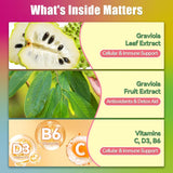 Soursop Bitters Liquid, Soursop Multivitamin Drops - 2000mg 10:1 Extract from Fruit & Leaf, Vitamin B6, C, D3, Graviola Liquid Drops | Vegan, Non-GMO | 2 Fl Oz