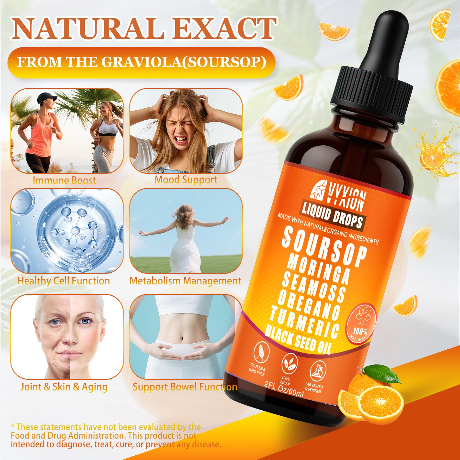 Soursop Bitters Liquid Drops 10 in 1 with Sea Moss, Moringa, Turmeric ...